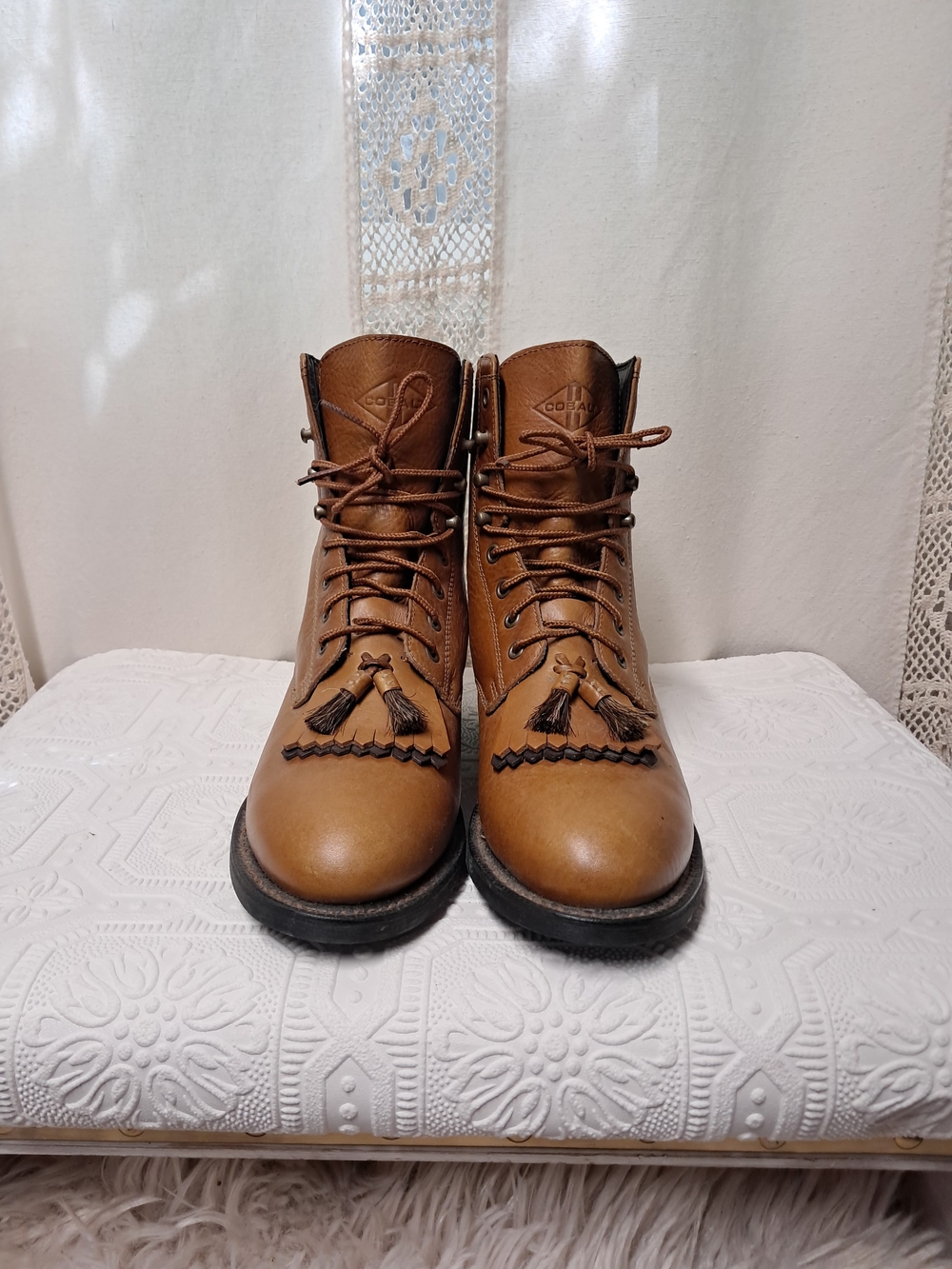 Vintage Ariat Cobalt Lacer Leather Western Boots Tan Tassel Kiltie Size 7 - Picture 6 of 8